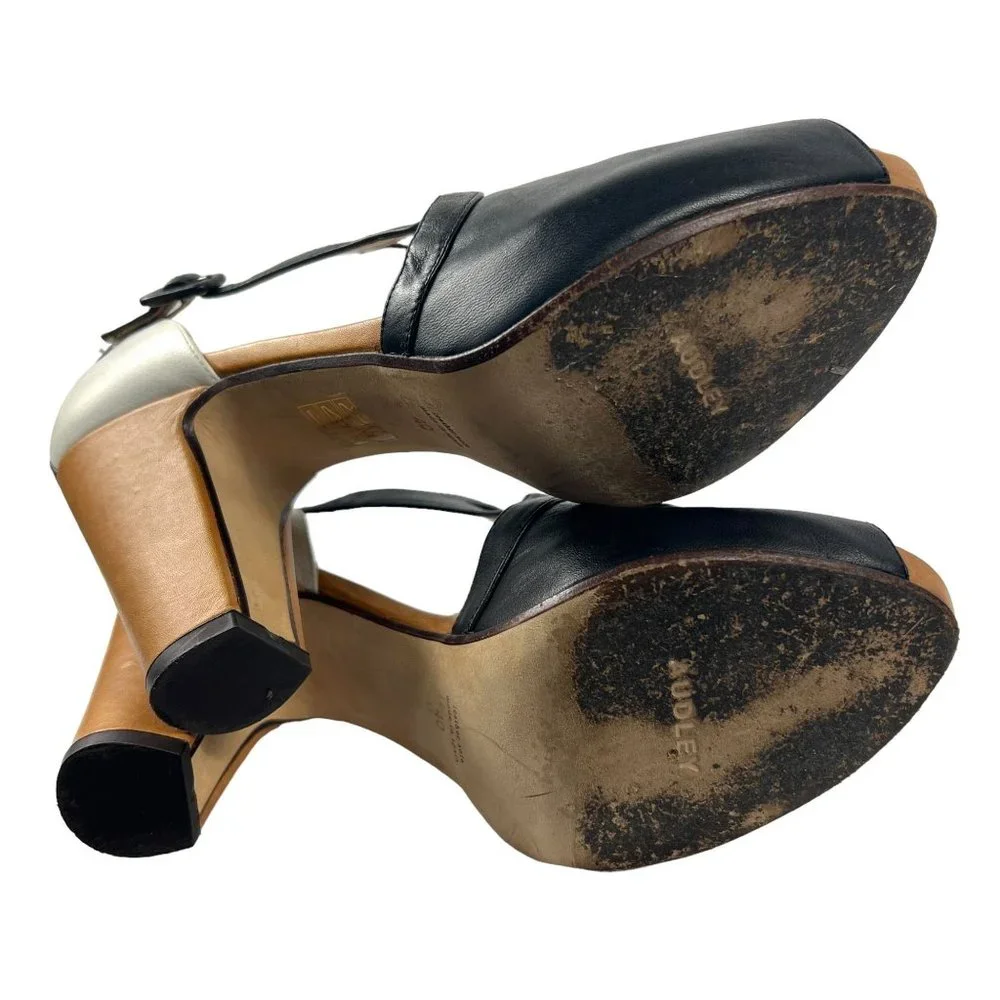 Audley London Leather Peep Toe High Heel Pumps in Black Multi Retro Pinup Sz 40 - Picture 9 of 11